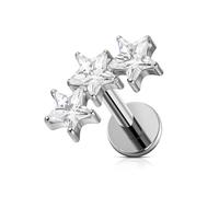 FINE4U Helix Piercing Jewelry 16G 6mm 8mm - ASTM F136 Titanium Triple Star Cluster Cartilage Earring, Screw on Flatback Stud