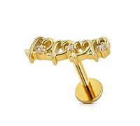 FINE4U Hollow Heart Piercing Jewelry Collection - ASTM F136 Titanium Internally Threaded Flat Back Stud for Cartilage, Helix, Conch, Titanium, Cubic Zirconia