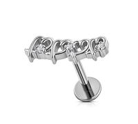 FINE4U Hollow Heart Piercing Jewelry Collection - ASTM F136 Titanium Internally Threaded Flat Back Stud for Cartilage, Helix, Conch, Titanium, Cubic Zirconia