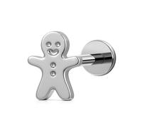 FINE4U Minimalist Gingerbread Man Earring 16G 6mm 8mm - ASTM F136 Titanium, Flat Back Labret Stud Cute Cookie Xmas Party Jewelry Gifts, 16G(1.2mm), Titanium, Cubic Zirconia