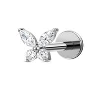 FINE4U Piercing Jewelry Stud for Tragus Conch Helix Flat 16G 6mm 8mm - ASTM F136 Titanium Mini Butterfly Cartilage Flatback Earring Stud