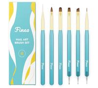 Finea Nail Art Brushes and Dotting Tools 6pcs Set for Builder Gel Polygel Gel Polish Paint Design with Flat, Round, Thin Liner, French Tip, Small Detail Painting, 3D Acrylic Flower Brushes, Gold Blue