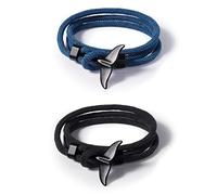 FINEASY 2Pcs Bracelets for Men & Women, Nylon Friendship Bracelet Mens, Adjustable, Handmade, Whales Tail Paracord Bracelets, Spiritual Gifts for Women and Men, Black Blue (1)