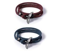 FINEASY 2Pcs Bracelets for Men & Women, Nylon Friendship Bracelet Mens, Adjustable, Handmade, Whales Tail Paracord Bracelets, Spiritual Gifts for Women and Men, Black Blue (2)