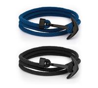 FINEASY 2Pcs Nylon Friendship Bracelets for Men & Women, Adjustable Handmade Whales Tail Paracord Bracelets, Spiritual Gifts, Black Blue
