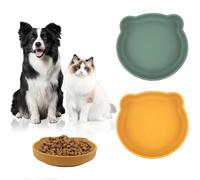 FINEASY 2PCS Silicone Shallow Cat Bowl, Cat Feeding Bowl, Cat Food Bowl Whisker Friendly, Whisker Fatigue Cat Bowls Wet Food Dry Food Flat Cat Dish Water Bowl for Cat Dog (Orange & Green)