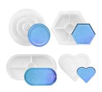 FINEASY 4PCS Resin Moulds Silicone Coasters, Trays Epoxy Resin Moulds, Round Hexagonal Coaster Silicone Moulds for Resin, Oval Love Shape Resin Molds Great for DIY Home Decor Crafts