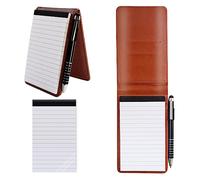 FINEASY Mini Pocket Notebook A7 Holder Set 100 Page 88G PU Leather Notebook with 50 Lined Sheets and 1Pc Metal Pen Small Notepad for School Office Business Home Note Writing (brown)