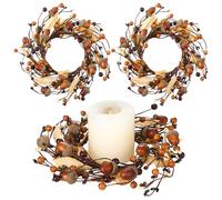 FineCheer 2 Pack Small Fall Candle Rings Wreath 6" with Artificial Textured Leaves and Acorn Twig Wreath for Pillar Flower Mini Candle Rings Thanksgiving Fall Wedding Rustic Seasonal Decoration