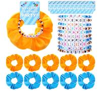 FineCheer 30 Pcs Blue and Orange Party Favor for Girls Friendship Bracelet and Scrunchies Bulk Women Hair Accessories for Teen Themed Birthday Party Favor Inspirational Thank You Gifts(Blue Theme)