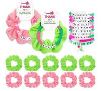FineCheer 30 pcs Green and Pink Witch Party Gift for Girls Friendship Magic Bracelet and Scrunchie Bulk for Teen Themed Birthday Party Inspirational Thank You Gifts(Wicked Theme)