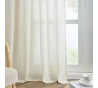 FINECITY 84 Inch Linen Curtains for Living Room Decor, 2 Panels Back Tab Boho Semi Sheer Curtain, Light Filtering Privacy Farmhouse Cream Neutral Linen Drapes 7 FT Length, 42 x 84 Inch, Natural White