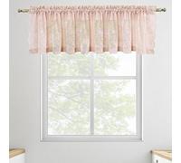 FINECITY Blush Lace Valance Curtain for Kitchen Window, Country Rustic Floral Short Lace Cafe Curtain 18 Inch Length, Privacy Lace Sheer Valance, 52 x 18 Inch, 1 Panel, Blush Pink