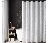 FINECITY Branch Shower Curtain Set - Metallic Silver Tree Branch Printed on White Fabric Grommet Shower Curtain 72 Inch Length for Bathroom 12 Hooks Included, 72 x 72 Inch, Silver White