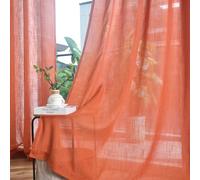 FINECITY Burnt Orange Curtains 84 Inches Long for Living Room, 2 Panels Back Tab Rust Linen Semi Sheer Curtains 7 FT, Rustic Privacy Light Filtering Autumn Fall Curtain & Drapes, 42 x 84 Inch, Orange