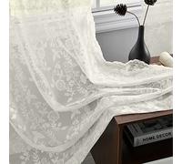 FINECITY Elfenbeinfarbene Spitzenvorhänge 160 cm Länge - Rustikale Blumenzweig Blattmuster Spitzenvorhänge für Schlafzimmer, Privatsphäre Vintage Sheer Lace Vorhänge für Fenster, 2 Paneele, Elfenbein