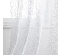 FINECITY Floral Lace Curtains for Living Room - Vintage White Lace Curtains 96 Inches Long for Bedroom/French Door, Lightweight Sheer Lace Window Curtain Panel Set of 2, 52 x 96 Inch, White