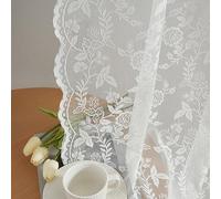 FINECITY Ivory Lace Curtains 45 Inch Length, Vintage Sheer Curtains Short for Windows, Country Leaf Floral Patterned Privacy Lace Curtain Panels for Kitchen Window, 52 x 45 Inch, Ivory, 2 Panels