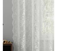 FINECITY Lace Curtains 108 Inches Long, Vintage Country Floral Sheer Lace Curtains for Living Room, Rod Pocket Privacy Scalloped Window Curtain, 52 x 108 Inch, 2 Panels Set, Ivory/Cream