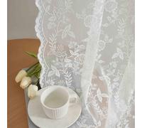 FINECITY Lace Curtains 45 Inch Length for Kitchen Window, Rustic Leaf Floral Design Lace Kitchen Curtains 2 Panels, Rod Pocket Farmhouse Privacy Sheer Lace Curtains, 42 x 45 Inch, 1 Pair, Ivory