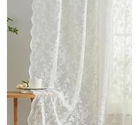 FINECITY Lace Curtains 84 Inches Long - Rustic Branch Leaf Floral Patterned Ivory Sheer Lace Curtains for Living Room, Scalloped Macrame Country Sheer Curtain 2 Panels, 52 x 84 Inch, Cream/Ivory