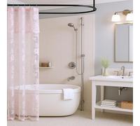 FINECITY Pink Lace Shower Curtain for Small Stall, 1 Panel, W36 x L72 Inch, Cottagecore Rustic Leaf Floral Patterned Vintage Sheer Curtain with Attached Valance for Farmhouse Bathroom Decor