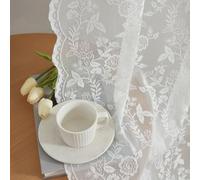 FINECITY Short Lace Curtains 36 Inch Length for Small Window, Rustic Leaf Floral Design Lace Cafe Curtains 2 Panels, Rod Pocket Privacy Sheer Lace Curtains, 42 x 36 Inch, 1 Pair, Ivory