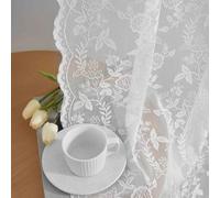 FINECITY White Lace Curtains 45 Inch Length for Kitchen Window, Rustic Leaf Floral Design Lace Kitchen Curtains 2 Panels, Rod Pocket Farmhouse Privacy Sheer Lace Curtains, 42 x 45 Inch, White