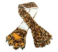 Finecy In Animal Plush Faux Fur Bear Tiger Leopard Warm Paws Mittens Gloves Scarf Costume Winter UK (Beige Leopard)
