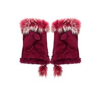 Finecy In NEW Womens Ladies Fluffy Fur Fingerless Gloves Mittens Micro Suede Fur Lined Soft Warm Winter Red