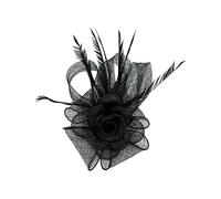 Finecy In - Small Fascinator for Weddings Women's Races Ladies Day Royal Ascot in Twisted Sinamay Curls & Flower with Feathers Detailing Black
