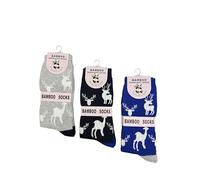 Finecy In Women’s Colourful Gift Box Bamboo Socks - 3 Pairs Cute Patterned Socks in Box - Animal, Fruit & Floral Designs - Gift for Her, Birthday, Christmas or Mother’s Day (Reindeers)