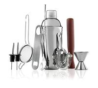 FineDine 10-Piece Cocktail Shaker Set With Travel Bag - Stainless Steel Shaker Set Bartender Kit - Mixology Bartender Kit - Strainer, Muddler, Jigger, Bar Spoon, Bottle Opener, Pour Spouts - Bar Set