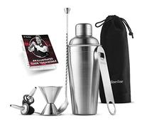 FineDine 7-Piece Stainless Steel Cocktail Shaker Set - 26 oz Shaker & Strainer - Bartender Kit - Cocktail Gift Set