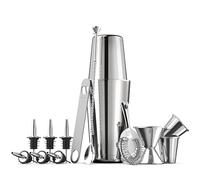 FineDine Cocktail Shaker Set - 14-Piece Cocktail Making Set w/ 26 oz Stainless Steel Shaker & Strainer - Bartender Kit - Cocktail Gift Set