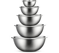 FineDine Mixing Bowls Set - 5-Piece, Easy-Grip, Stainless Steel Mixing Bowls for Baking, Cooking, Salad & Food Prep - Large, Medium and Small Metal Nesting Bowls