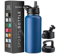 FineDine Triple Walled, Insulated Water Bottles with Straw - 32 Oz Stainless Steel Metal Bottle W/ 3 Leak Proof Lids - For Travel, School, Sports, Gym/Men, Women & Kids - Majestic Sapphire