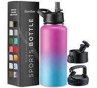 FineDine Triple Walled, Insulated Water Bottles with Straw - 32 Oz Stainless Steel Metal Bottle W/ 3 Leak Proof Lids - For Travel, School, Sports, Gym/Men, Women & Kids - Pacific Blue Rose Blend