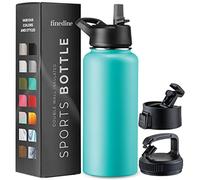 FineDine Triple Walled, Insulated Water Bottles with Straw - 32 Oz Stainless Steel Metal Bottle W/ 3 Leak Proof Lids - For Travel, School, Sports, Gym / Men, Women & Kids - Cheery Turquoise