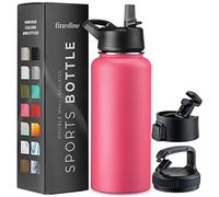 FineDine Triple Walled, Insulated Water Bottles with Straw - 32 Oz Stainless Steel Metal Bottle W/ 3 Leak Proof Lids - For Travel, School, Sports, Gym/Men, Women & Kids - Striking French Rose