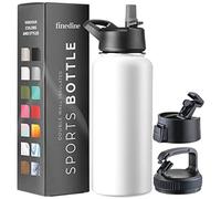 FineDine Triple Walled, Insulated Water Bottles with Straw - 32 Oz Stainless Steel Metal Bottle W/ 3 Leak Proof Lids - For Travel, School, Sports, Gym/Men, Women & Kids - Pure Pearly White
