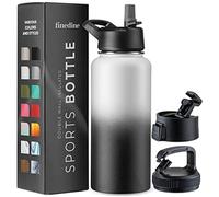 FineDine Triple Walled, Insulated Water Bottles with Straw - 32 Oz Stainless Steel Metal Bottle W/ 3 Leak Proof Lids - For Travel, School, Sports, Gym/Men, Women & Kids - Dreamy Black-White