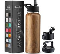 FineDine Triple Walled, Insulated Water Bottles with Straw - 40 Oz Stainless Steel Metal Bottle W/ 3 Leak Proof Lids - For Travel, School, Sports, Gym/Men, Women & Kids - Rustic Grained Sienna