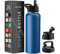 FineDine Triple Walled, Insulated Water Bottles with Straw - 40 Oz Stainless Steel Metal Bottle W/ 3 Leak Proof Lids - For Travel, School, Sports, Gym/Men, Women & Kids - Majestic Sapphire