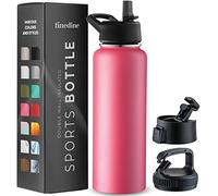 FineDine Triple Walled, Insulated Water Bottles with Straw - 40 Oz Stainless Steel Metal Bottle W/ 3 Leak Proof Lids - For Travel, School, Sports, Gym/Men, Women & Kids - Striking French Rose