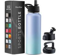 FineDine Triple Walled, Insulated Water Bottles with Straw - 40 Oz Stainless Steel Metal Bottle W/ 3 Leak Proof Lids - For Travel, School, Sports, Gym/Men, Women & Kids - Powder Steel Blue