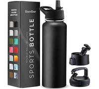 FineDine Triple Walled, Insulated Water Bottles with Straw - 40 Oz Stainless Steel Metal Bottle W/ 3 Leak Proof Lids - For Travel, School, Sports, Gym/Men, Women & Kids - Inky Raven Black