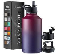 FineDine Triple Walled, Insulated Water Bottles with Straw - 64 Oz Stainless Steel Metal Bottle W/ 3 Leak Proof Lids - For Travel, School, Sports, Gym / Men, Women & Kids - Dreamy Purple