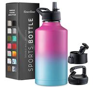 FineDine Triple Walled, Insulated Water Bottles with Straw - 64 Oz Stainless Steel Metal Bottle W/ 3 Leak Proof Lids - For Travel, School, Sports, Gym/Men, Women & Kids - Pacific Blue Rose Blend