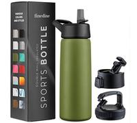 FineDine Water Bottle - Stainless Steel Insulated Water Bottle with Straw Lid, Flip Lid & Wide-Mouth Cap - Keeps Hot and Cold - 25 Oz / 739ml - Army Green
